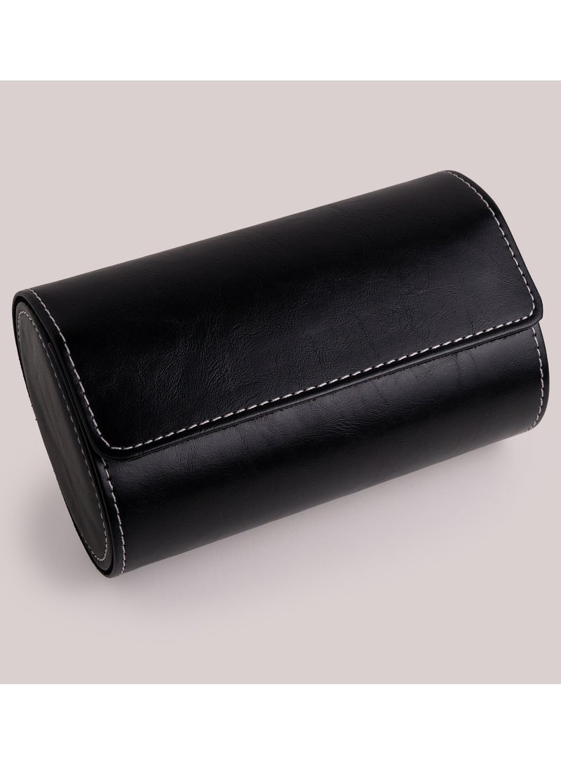 Clasico Luxury Heavy-Duty Leather Double Watch Travel Case Black – Premium Dual Watch Roll with Suede Interior, Secure Clip Lock & Cushioned Protection for Luxury Watches - Image 1